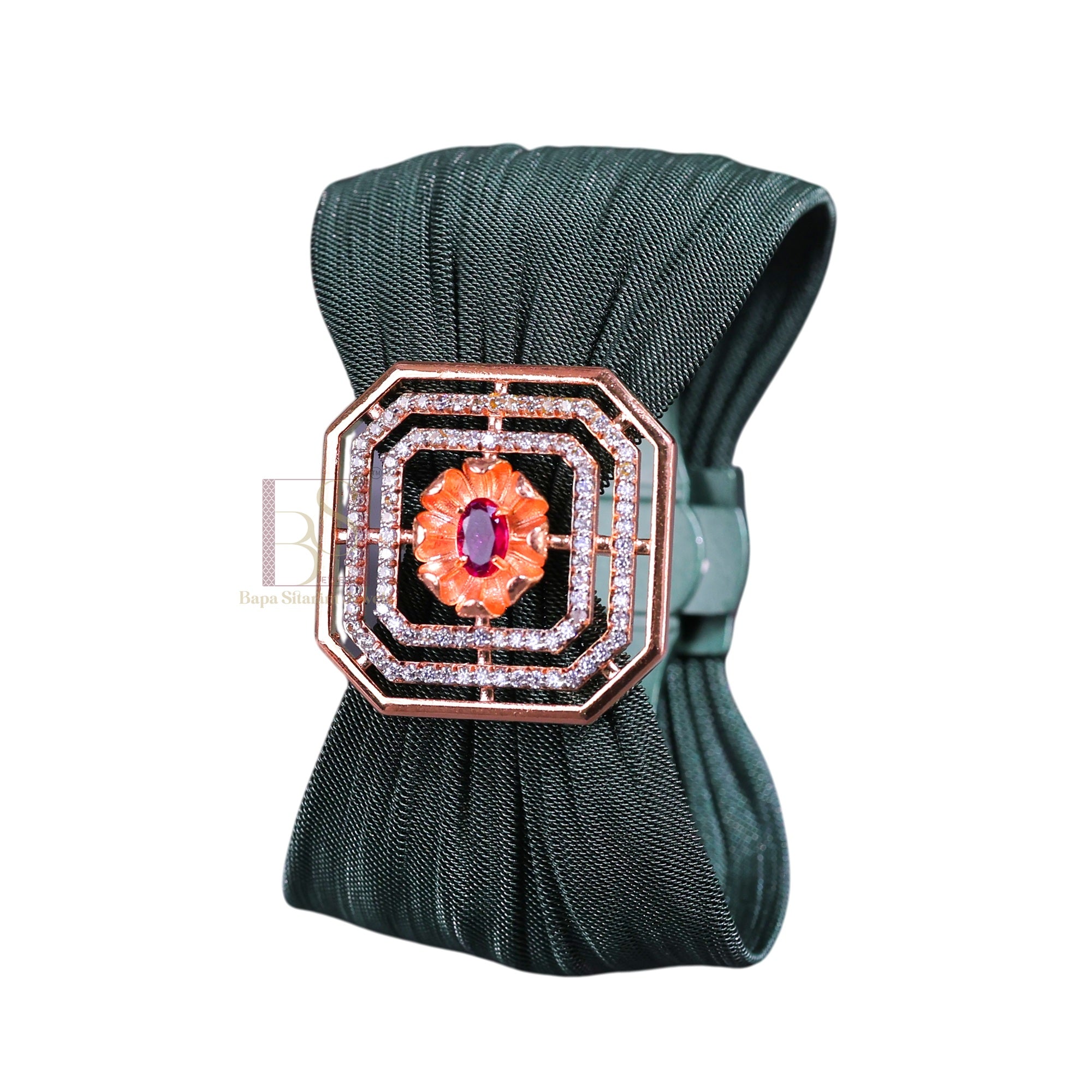 925 Sterling Silver Rose Gold Octagonal Floral Mesh Cuff Bracelet with Ruby Stone for Women | Adjustable Luxury Statement Bracelet | 7.5 Gram