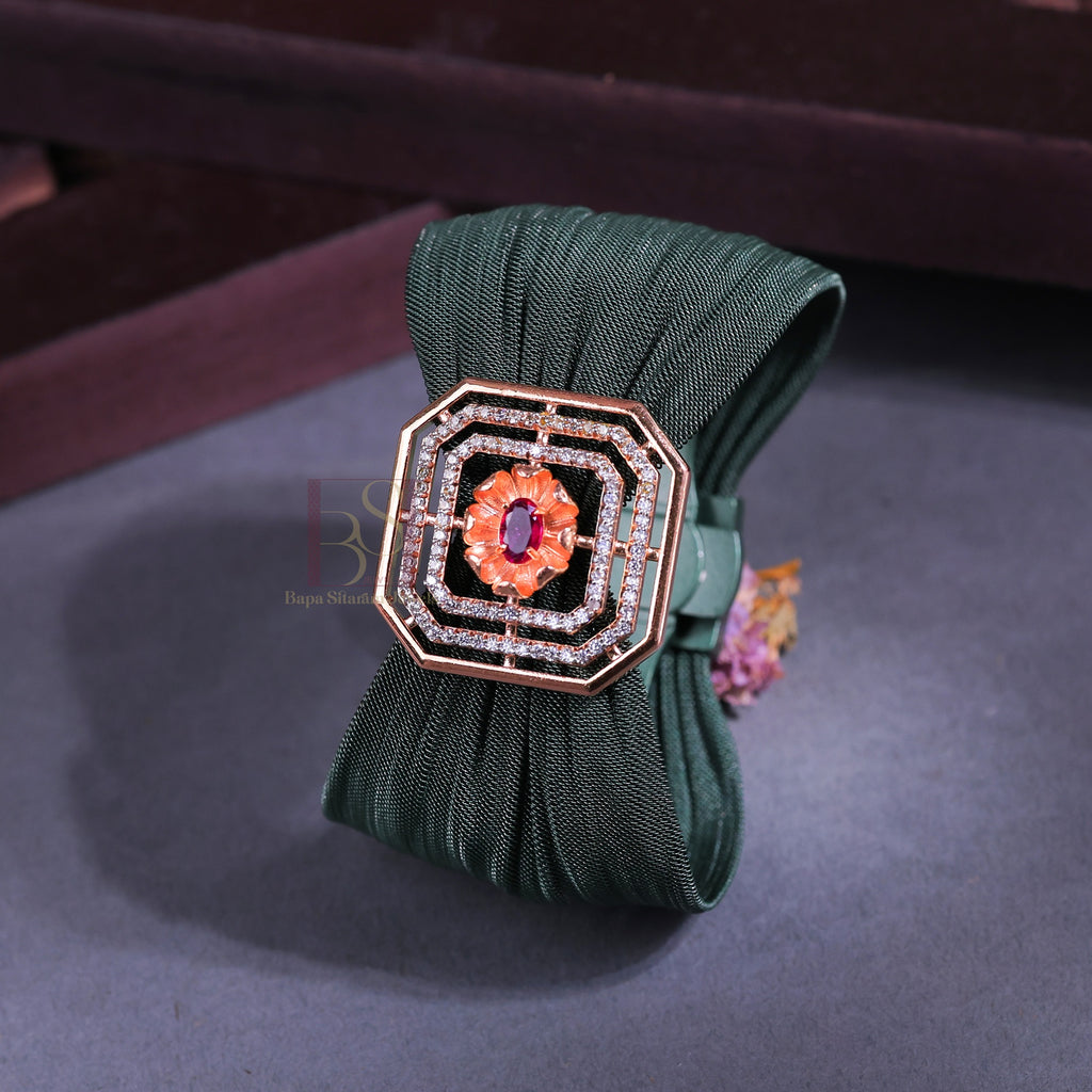 925 Sterling Silver Rose Gold Octagonal Floral Mesh Cuff Bracelet with Ruby Stone for Women | Adjustable Luxury Statement Bracelet | 7.5 Gram