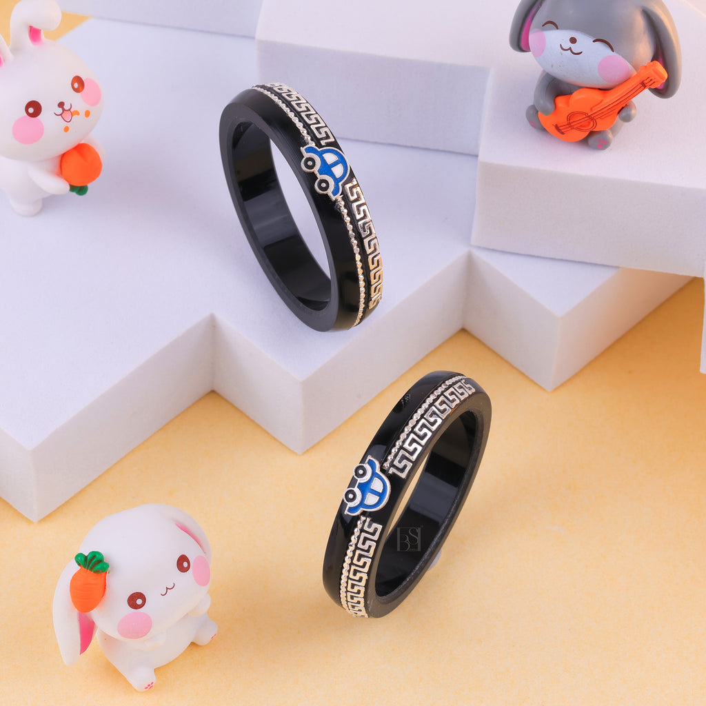 Girls Black & Silver Designer Bangles with Blue Decorative Charm – Stylish Fashion Jewellery
