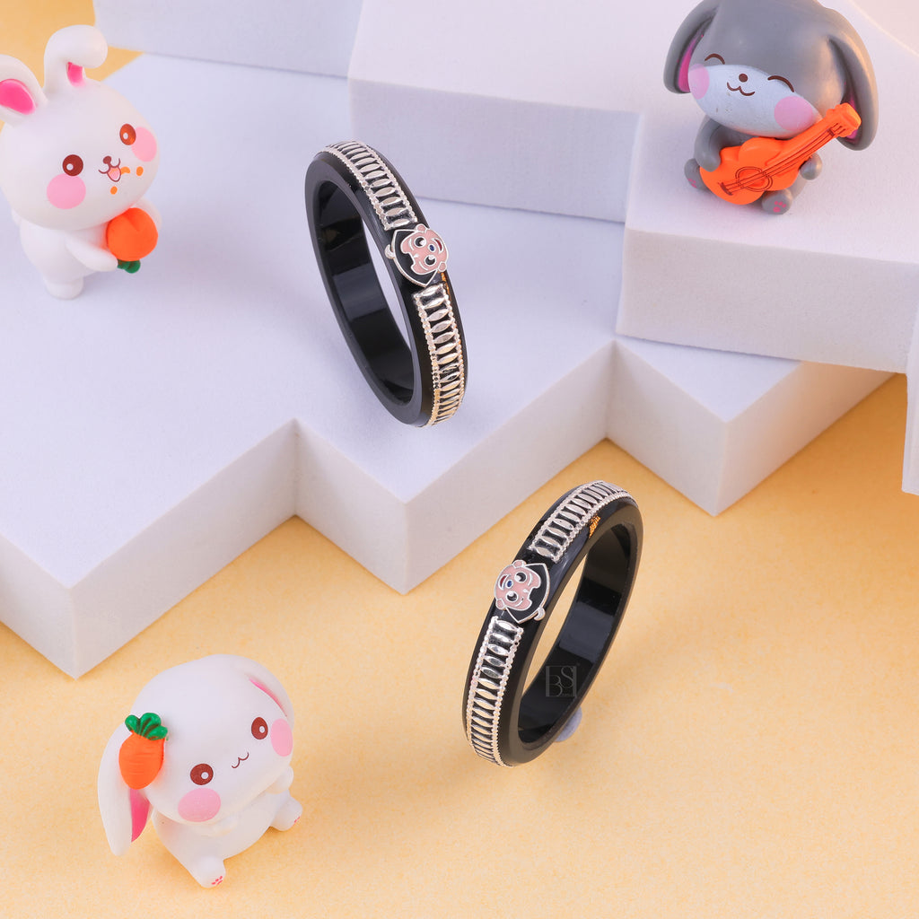 Girls' Black Chilled Bangles with Rose Gold & Silver-Tone Embellishments – Designer Fashion Jewellery