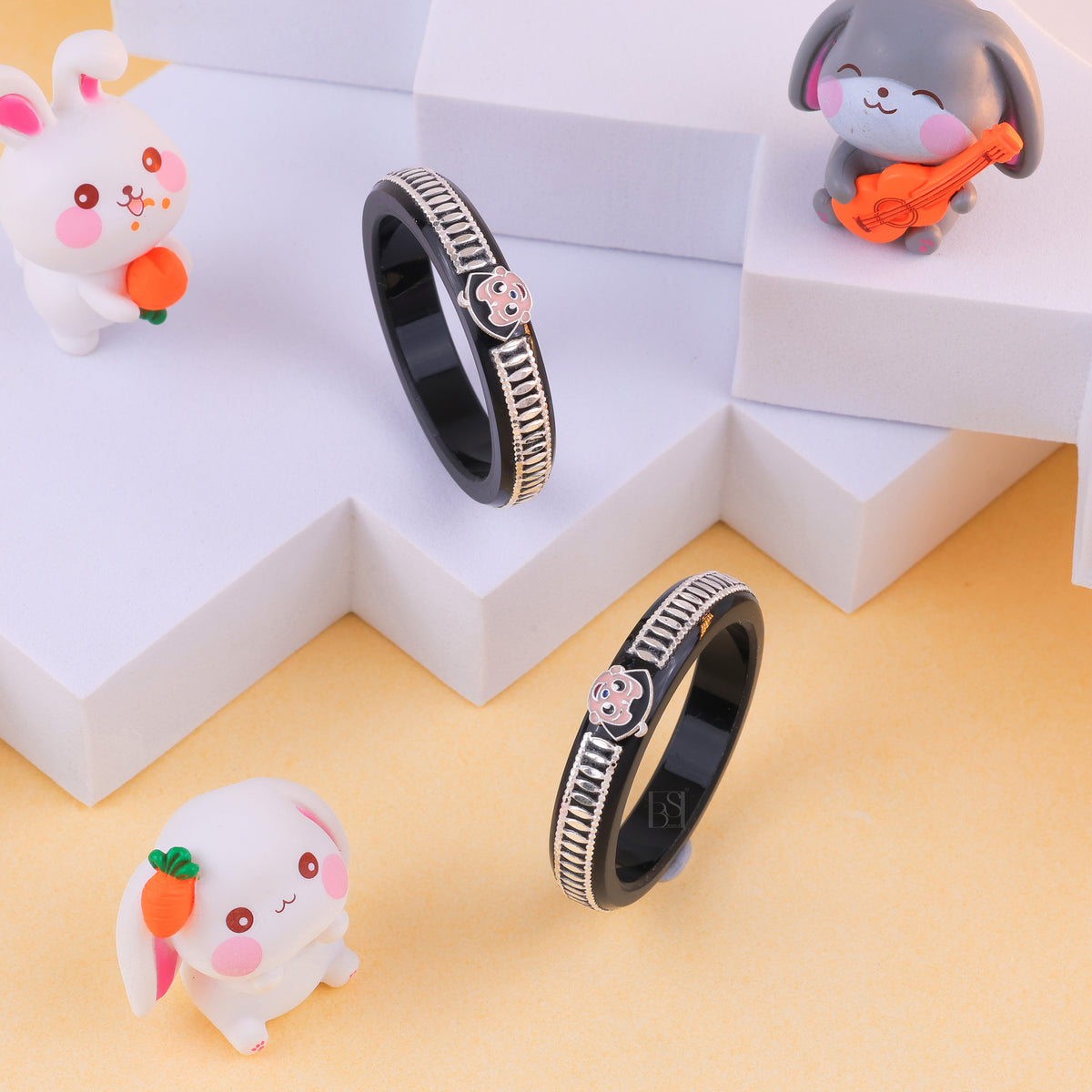 Girls' Black Chilled Bangles with Rose Gold & Silver-Tone Embellishments – Designer Fashion Jewellery