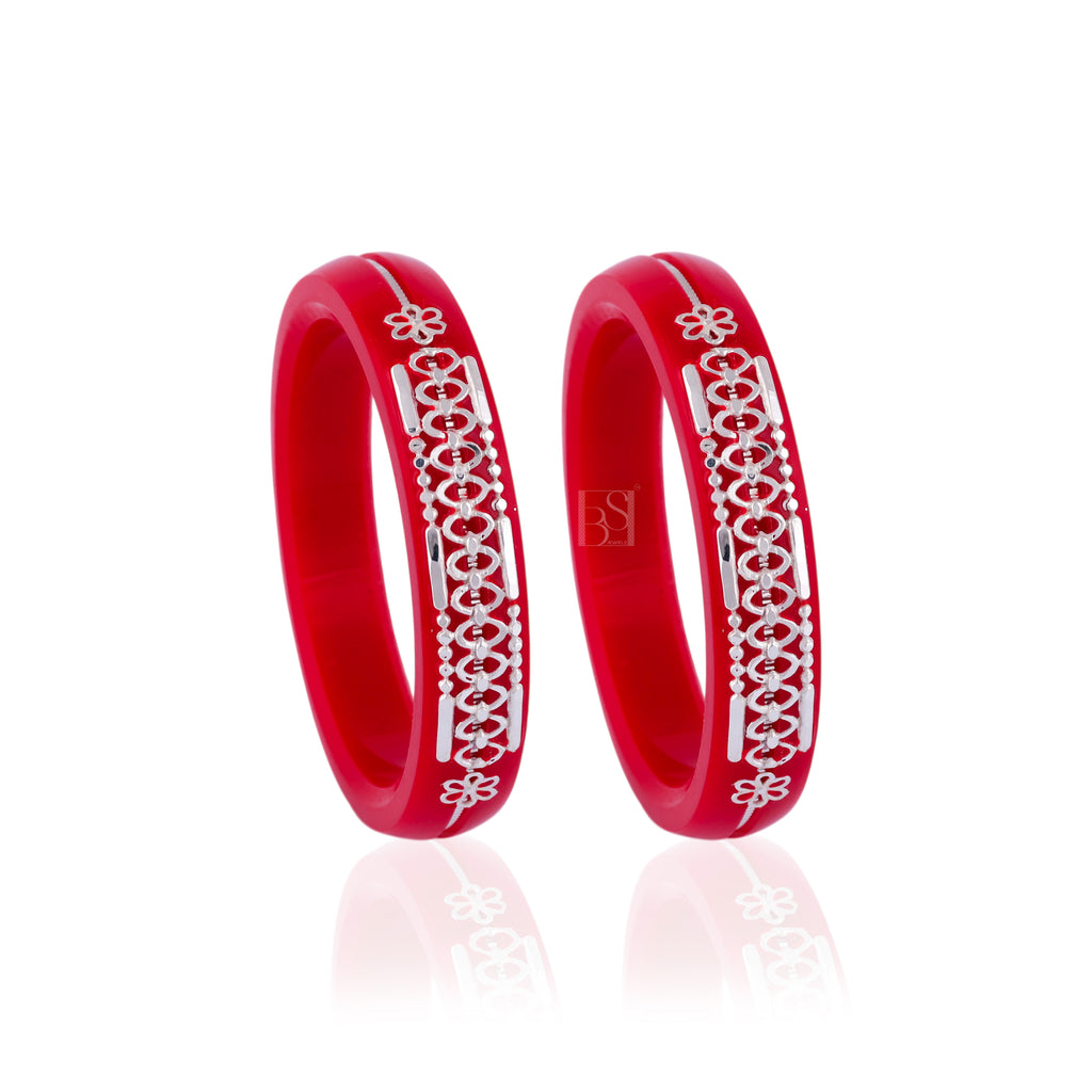 Red Designer Bangles for Girls & Women with Silver-Tone Embellishments | Traditional Ethnic Jewelry