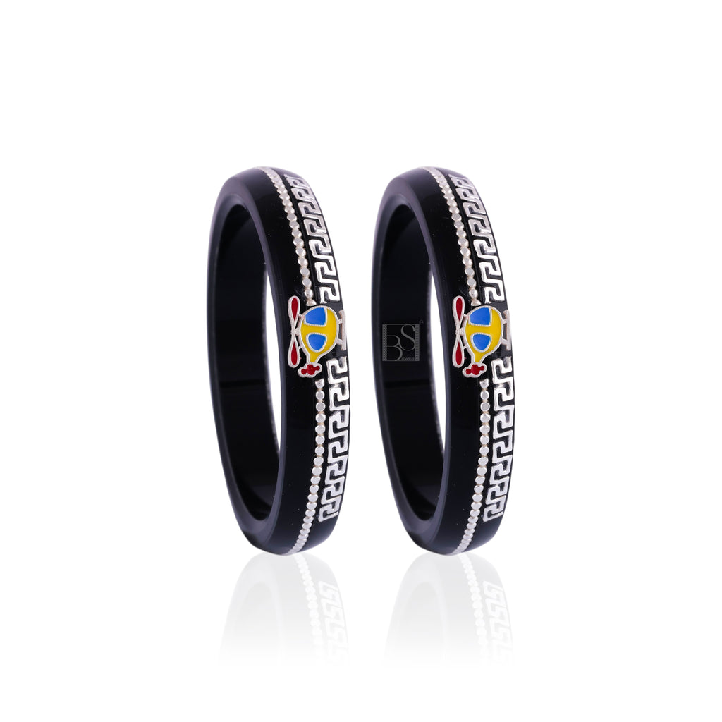 Black Designer Bangles for Girls with Silver-Tone Detailing & Multicolor Stone Embellishments – Traditional Fashion Jewellery