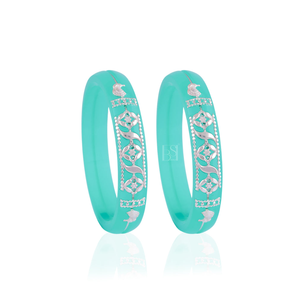 Girls' Turquoise Chilled Bangles with Rose Gold & Silver-Tone Floral Embellishments