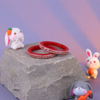 Girls' Red Designer Bangles with Silver Geometric Embellishments – Stylish Traditional Bangle Set