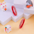 Girls' Red Designer Bangles with Silver Geometric Embellishments – Stylish Traditional Bangle Set
