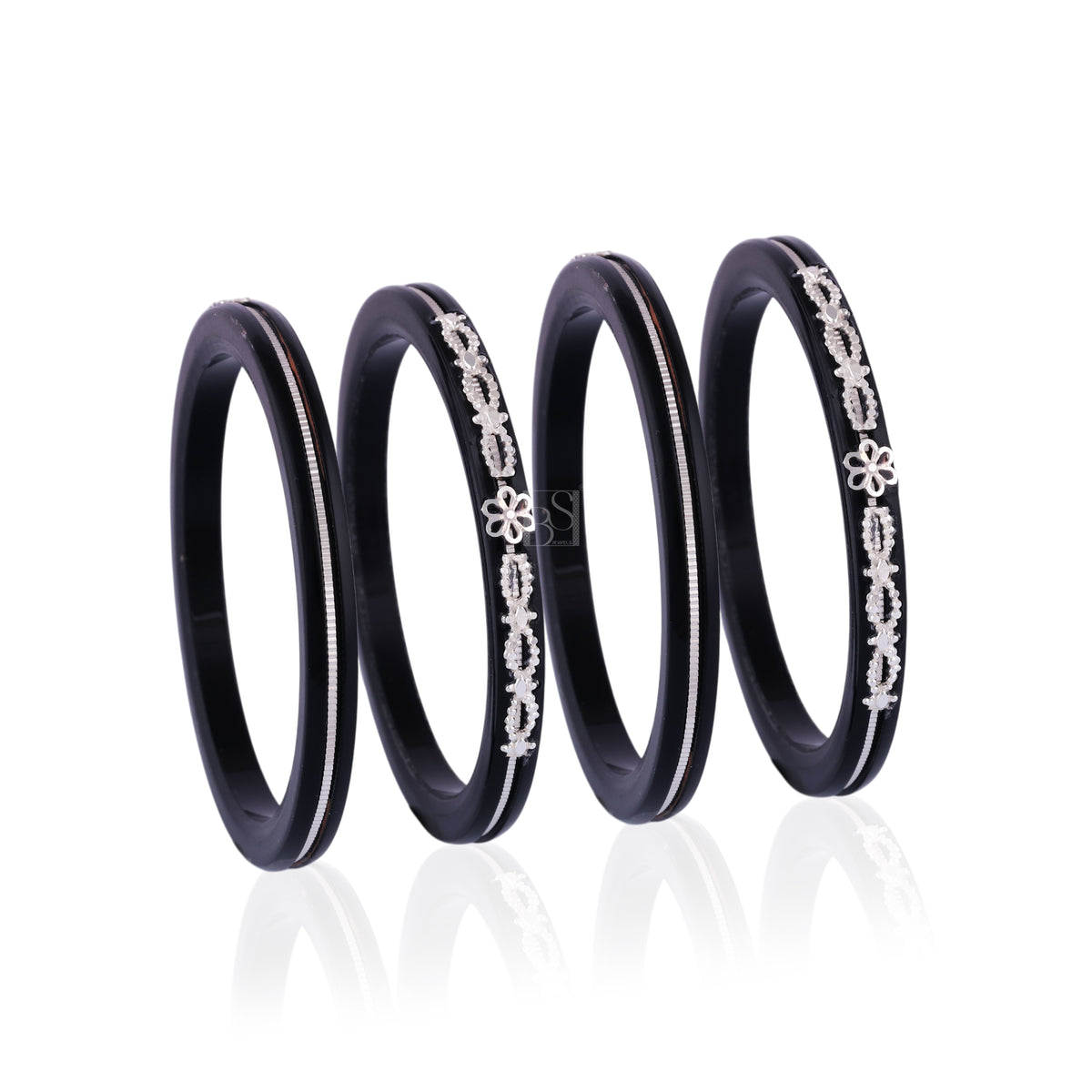 Black & Silver Designer Bangles for Girls & Women | Elegant Floral Embellished Traditional Bangle Set