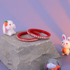 Women's & Girls Red Designer Bangles with Silver-Tone Floral Embellishments | Traditional Ethnic Jewelry
