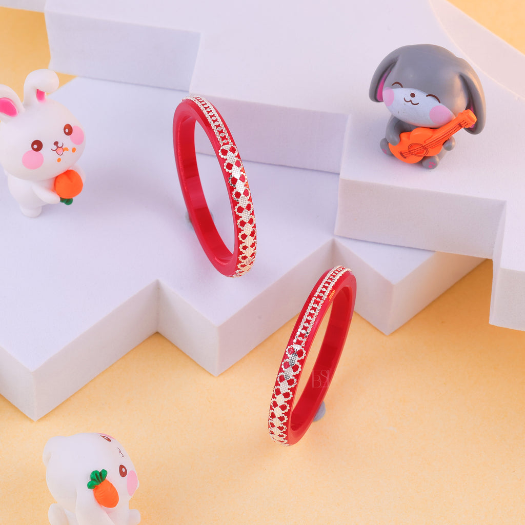 Women's & Girls Red Designer Bangles with Silver-Tone Floral Embellishments | Traditional Ethnic Jewelry