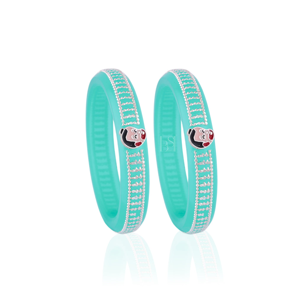 Girls' Turquoise Bangles with Rose Gold & Silver-Tone Embellishments – Stylish Kids' Fashion Jewellery