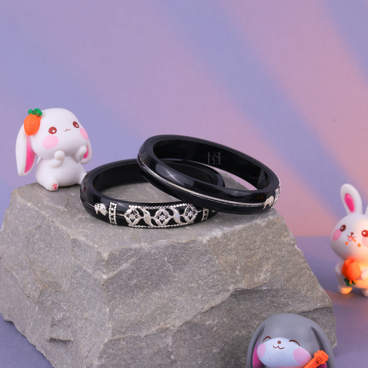 Black Designer Bangles for Girls & Women with Silver-Tone Floral Embellishments | Traditional Ethnic Jewelry