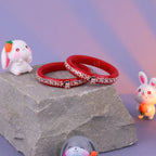 Red Designer Bangles for Girls with Silver-Tone Cartoon Face Detailing – Traditional Fashion Jewellery