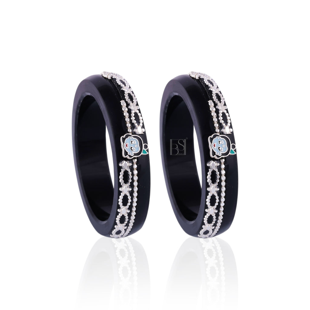 Girls' Black Chilled Bangles with Rose Gold & Silver-Tone Embellishments – Designer Fashion Jewellery