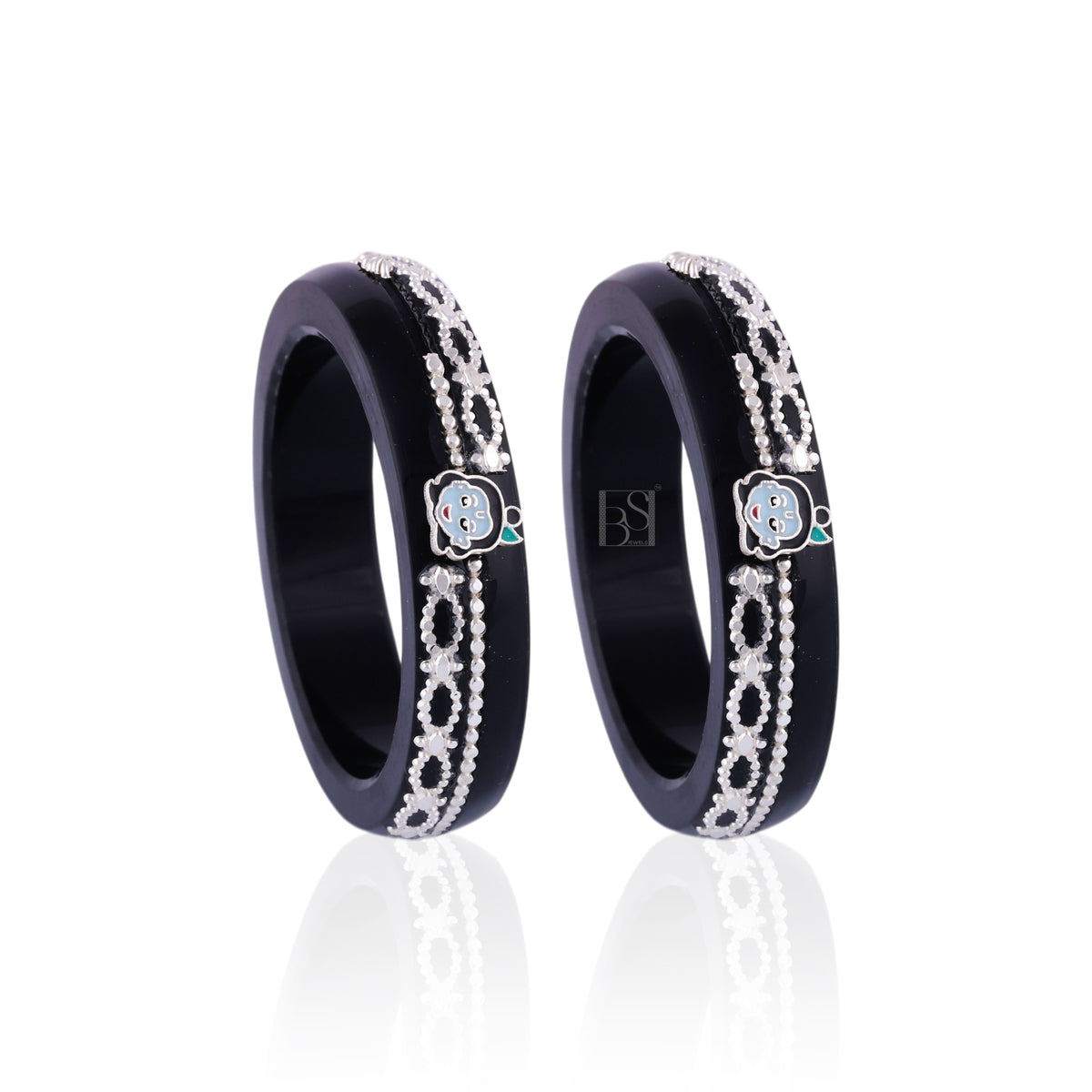 Girls' Black Chilled Bangles with Rose Gold & Silver-Tone Embellishments – Designer Fashion Jewellery