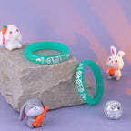 Girls' Turquoise Chilled Bangles with Rose Gold & Silver-Tone Floral Embellishments