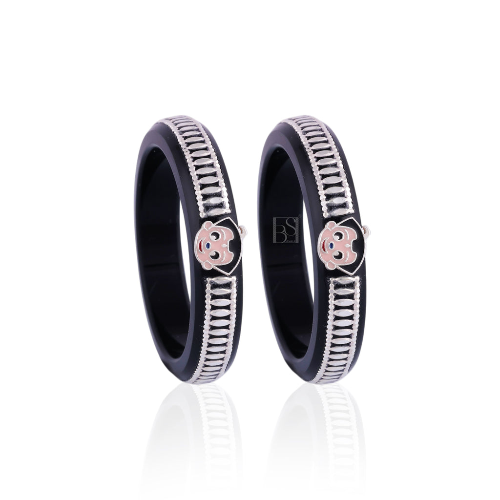 Girls' Black Chilled Bangles with Rose Gold & Silver-Tone Embellishments – Designer Fashion Jewellery