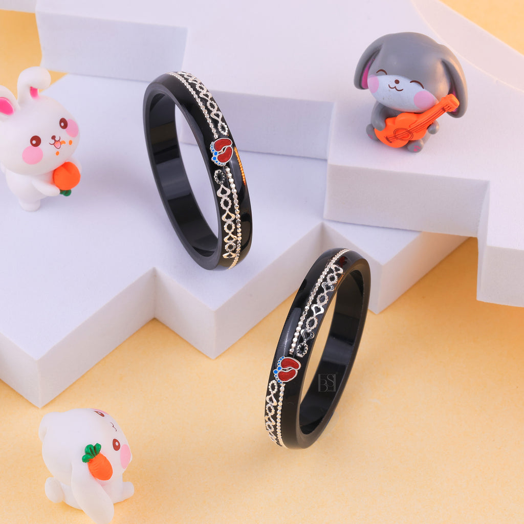 Girls' Black Chilled Bangles with Rose Gold & Silver-Tone Heart Embellishments – Designer Fashion Jewellery