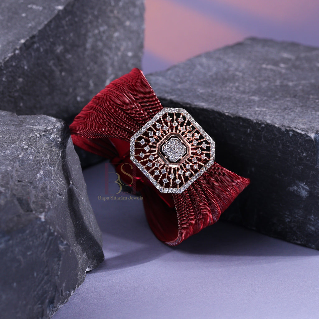 925 Sterling Silver Rose Gold Octagonal Mesh Cuff Bracelet for Women | Adjustable Luxury Statement Bracelet | 7.5 Gram