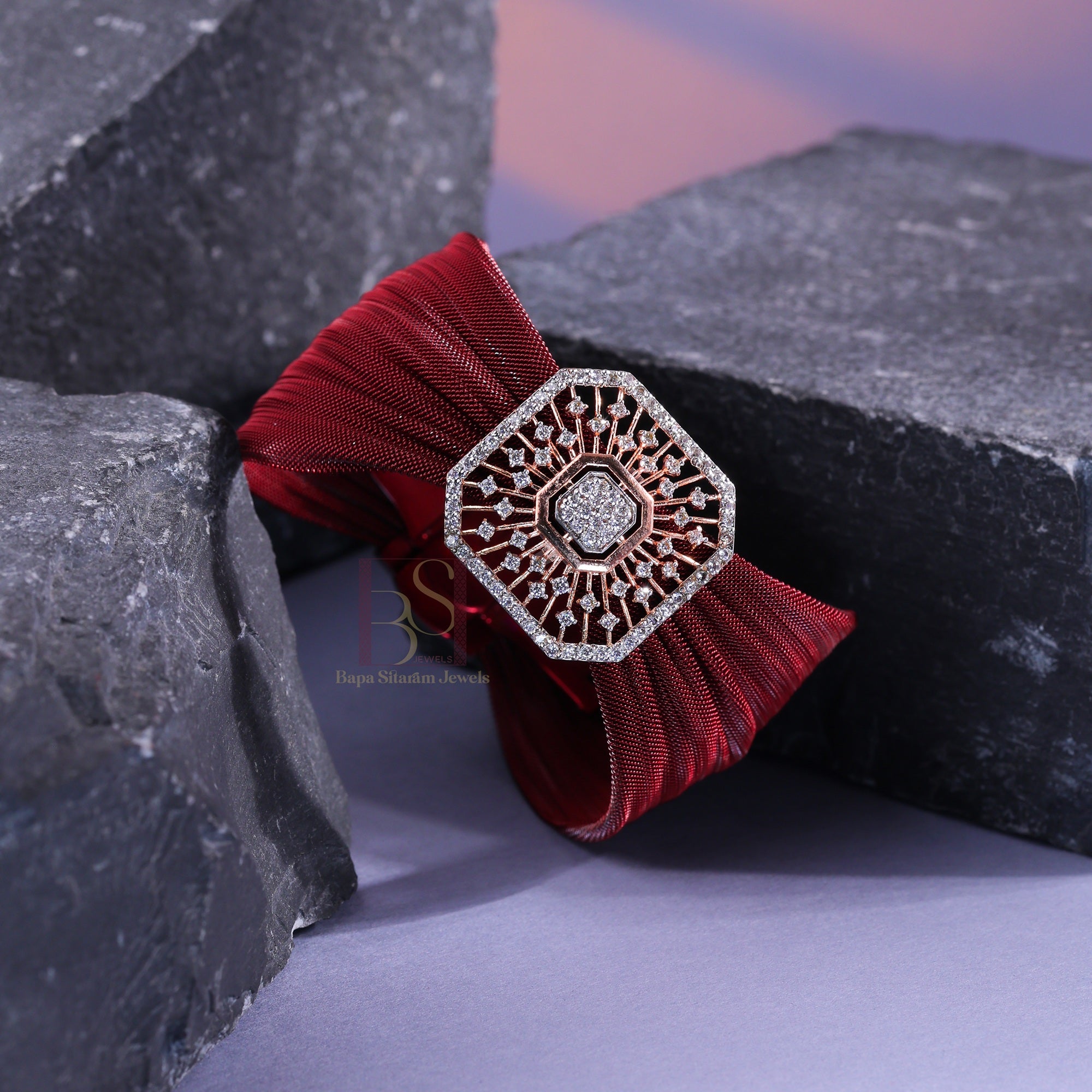 925 Sterling Silver Rose Gold Octagonal Mesh Cuff Bracelet for Women | Adjustable Luxury Statement Bracelet | 7.5 Gram