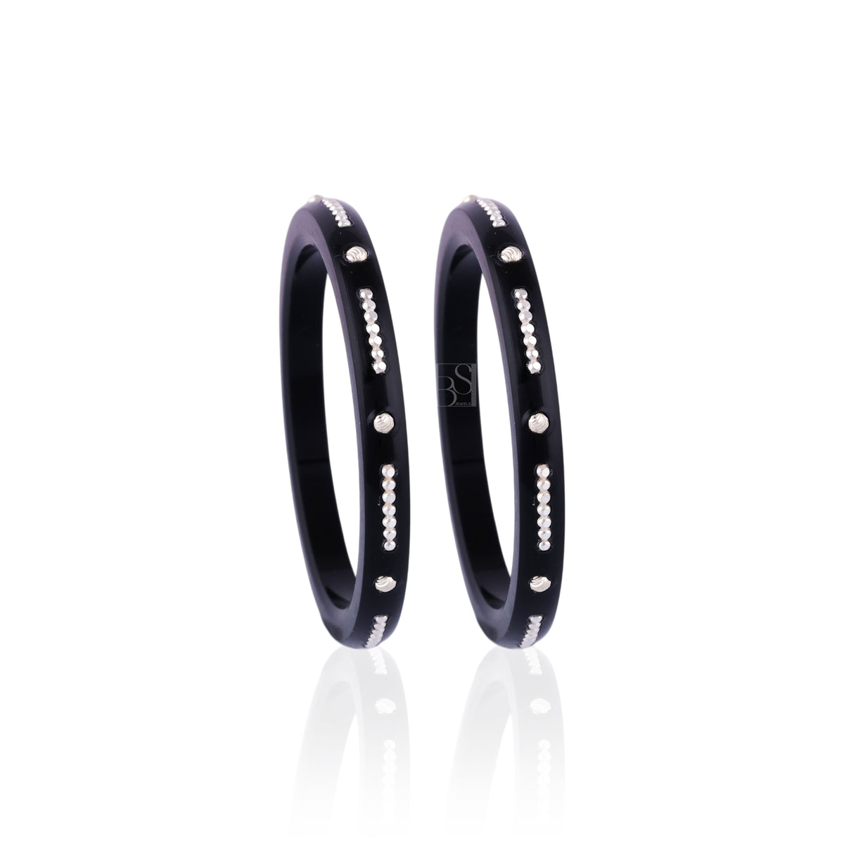 Women's Black & Silver Designer Bangles | Elegant Stone & Pearl-Style Embellished Kada Set