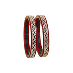 Bapa Sitaram Jewels |925 Sterling Silver Kada Set for Women, Red Enamel Bangles with Floral Vine Design & Rose Gold Detailing, Designer Traditional Bangle Set | BPJ_40