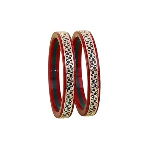 Bapa Sitaram Jewels |925 Sterling Silver Kada Set for Women, Red Enamel Bangles with Floral Vine Design & Rose Gold Detailing, Designer Traditional Bangle Set | BPJ_40