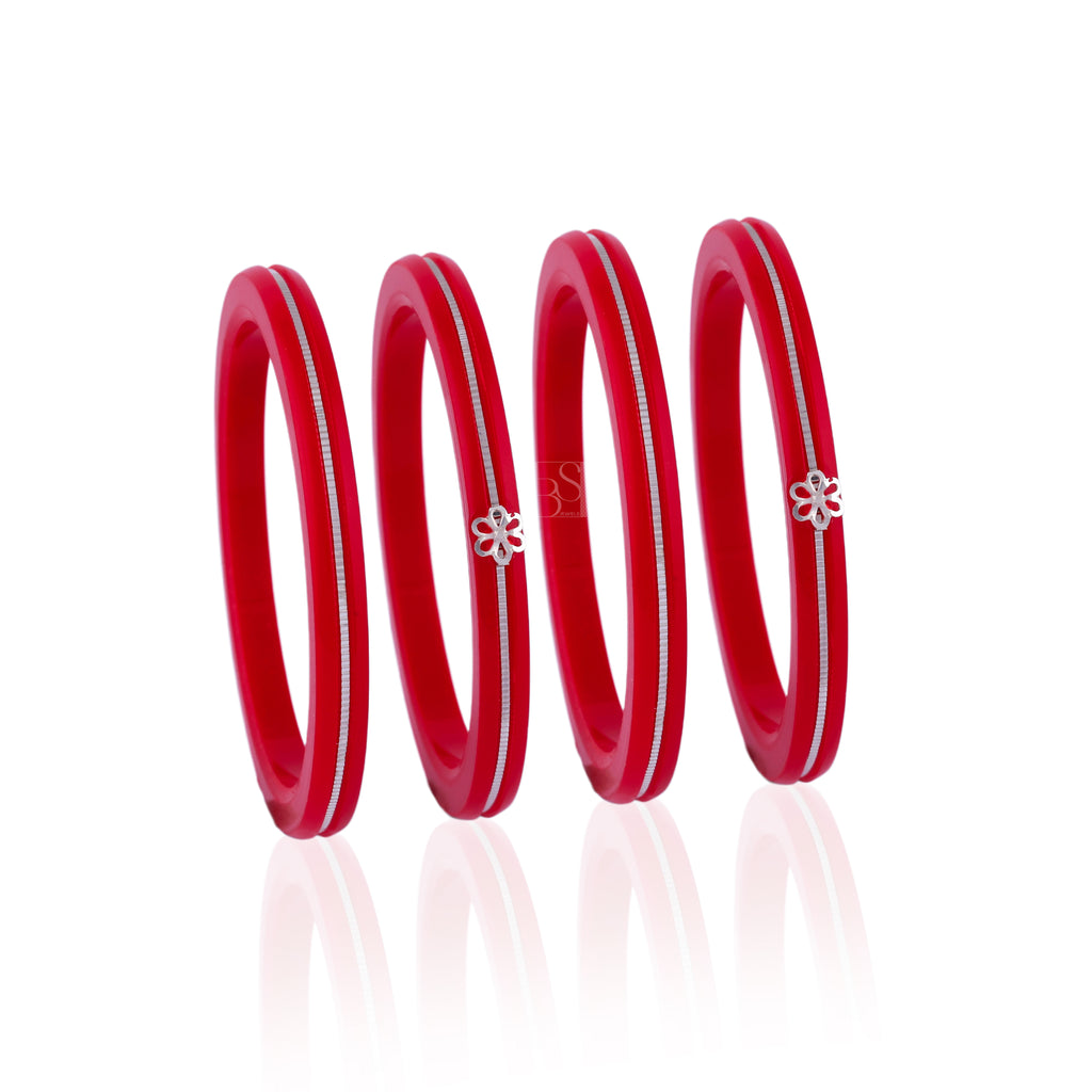 Girls Red Designer Bangles with Silver-Tone Flower Charms | Stylish Traditional & Party Wear Jewellery