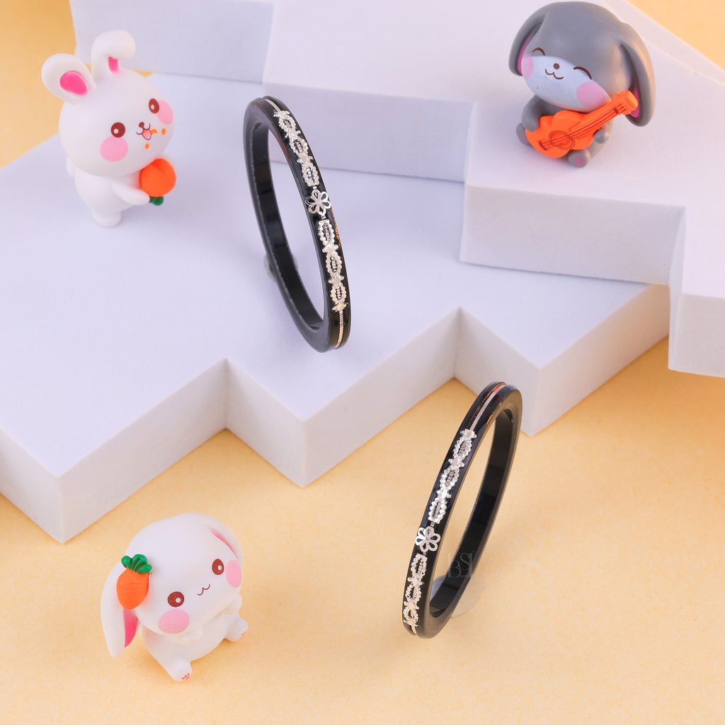 Black & Silver Designer Bangles for Girls & Women | Elegant Floral Embellished Traditional Bangle Set