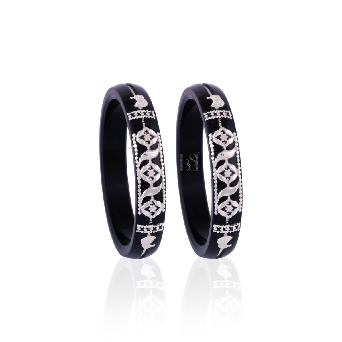 Black Designer Bangles for Girls & Women with Silver-Tone Floral Embellishments | Traditional Ethnic Jewelry