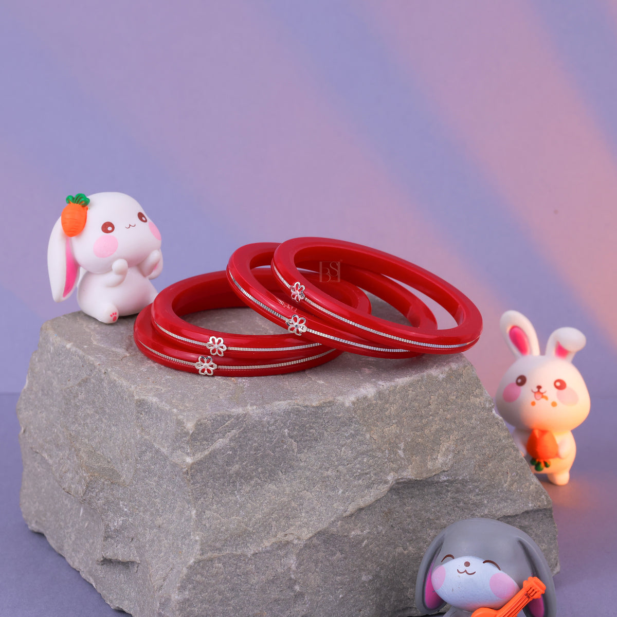 Girls Red Designer Bangles with Silver-Tone Flower Charms | Stylish Traditional & Party Wear Jewellery