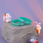Girls' Turquoise Chilled Bangles with Rose Gold & Silver-Tone Greek Key Design – Stylish Fashion Jewellery