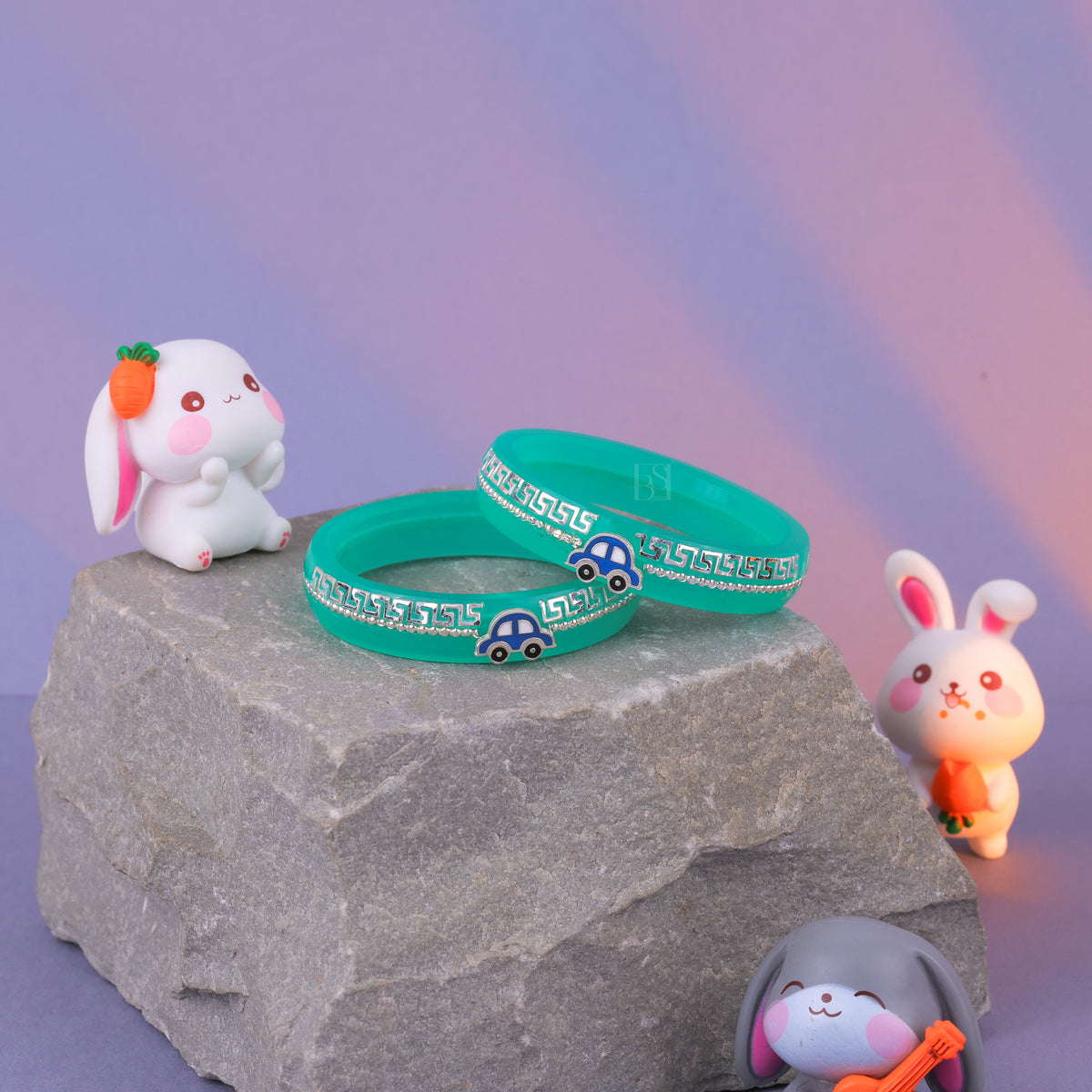 Girls' Turquoise Chilled Bangles with Rose Gold & Silver-Tone Greek Key Design – Stylish Fashion Jewellery