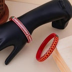 925 Sterling Silver Red Pola Kada for Women | Hand-Painted Zigzag Design & Silver Wire Work Bangles | Traditional Ethnic Jewelry Gift for Festivals | Pair of 2 | BPJ_33