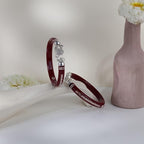 925 Sterling Silver Maroon Pola Bangles with Majestic Peacock Motif | Traditional Silver Kada for Women | Ethnic Bridal & Wedding Jewelry | Set of 2 | BPJ_027