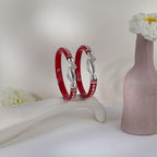 925 Sterling Silver Red Pola Kada Set featuring Intricate Silver Engravings and Leaf Charm Ends | Traditional Bengali Style Pola Bangles | | BPJ_023