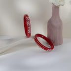 Traditional Red Pola Kada Set with 925 Silver & 22K Gold Accents | Ethnic Bridal Bangles for Women | Set of 2 | BPJ_022