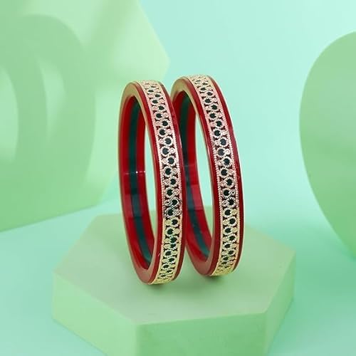 Bapa Sitaram Jewels |925 Sterling Silver Kada Set for Women, Red Enamel Bangles with Floral Vine Design & Rose Gold Detailing, Designer Traditional Bangle Set | BPJ_40