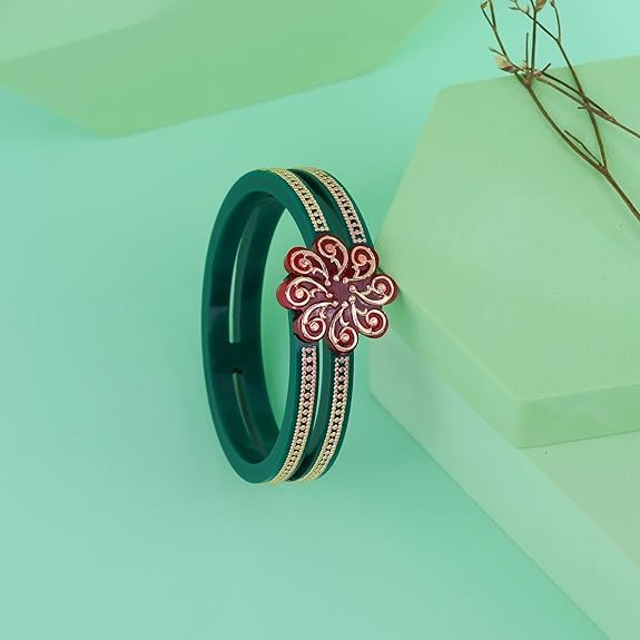 Bapa Sitaram Jewels |Women's Luxury 925 Sterling Silver Rose Gold Kada | Sophisticated Geometric Pattern Open Cuff Bracelet | Elegant Designer Wristwear for Women | BPJ_36