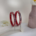 925 Sterling Silver Red Pola Bangles with Oxidized Floral Inlay & Green Bead Hanging Ghungroos | Traditional Latkan Style Silver Kada for Women | Pair of 2 | BPJ_025