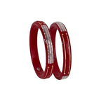 925 Sterling Silver & 22K Gold Plated Red Pola Bangles with Geometric Inlay | Traditional Silver Kada for Women | Ethnic WeddingJewelry | Set of 2 | BPJ_28