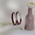 925 Sterling Silver Maroon Pola Bangles with Majestic Peacock Motif | Traditional Silver Kada for Women | Ethnic Bridal & Wedding Jewelry | Set of 2 | BPJ_027