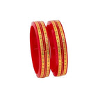 Traditional Red Pola Bangles with Wide 22K Gold | Diamond Pattern Enamel Detail | Ethnic Wedding Kada for Women | Set of 2 | BPJ_31