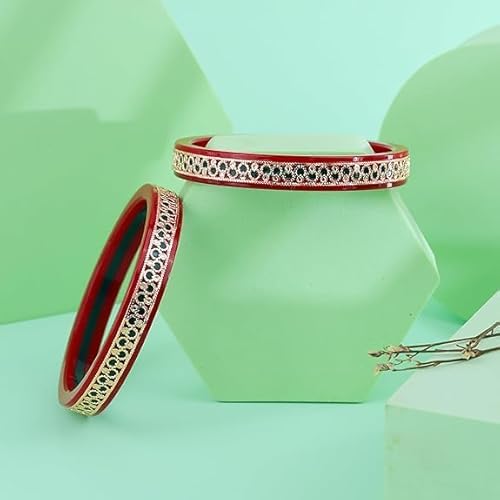 Bapa Sitaram Jewels |925 Sterling Silver Kada Set for Women, Red Enamel Bangles with Floral Vine Design & Rose Gold Detailing, Designer Traditional Bangle Set | BPJ_40
