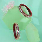 Bapa Sitaram Jewels |925 Sterling Silver Kada Set for Women, Red Enamel Bangles with Floral Vine Design & Rose Gold Detailing, Designer Traditional Bangle Set | BPJ_38