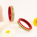 22K Gold Red Green Pola Kada for Women | Traditional Floral Enamel Design | Ethnic Jewelry Gift for Weddings & Festivals | Pair of 2 | BPJ_32