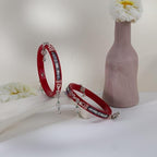 925 Sterling Silver Red Pola Bangles with Oxidized Floral Inlay & Green Bead Hanging Ghungroos | Traditional Latkan Style Silver Kada for Women | Pair of 2 | BPJ_025