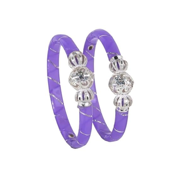 925 Sterling Silver Purple Pola Bangles for Women | Traditional Lavender Kada with Silver Wire Work | Ethnic Jewelry Gift for Festivals | Set of 2 (BPJ_20)