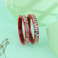 Bapa Sitaram Jewels |925 Sterling Silver Kada Set for Women, Red Enamel Bangles with Floral Vine Design & Rose Gold Detailing, Designer Traditional Bangle Set | BPJ_38