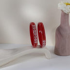 Traditional Red Pola Kada Set with 925 Silver & 22K Gold Accents | Ethnic Bridal Bangles for Women | Set of 2 | BPJ_022