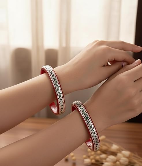 925 Silver Pola Bangles | Silver Kada For Women | Gifting & Ethnic Wear Jewelry | Pair of Bangles | Perfect Weddings & Festivals Gift For Women | Set of 2 | BPJ_007 |